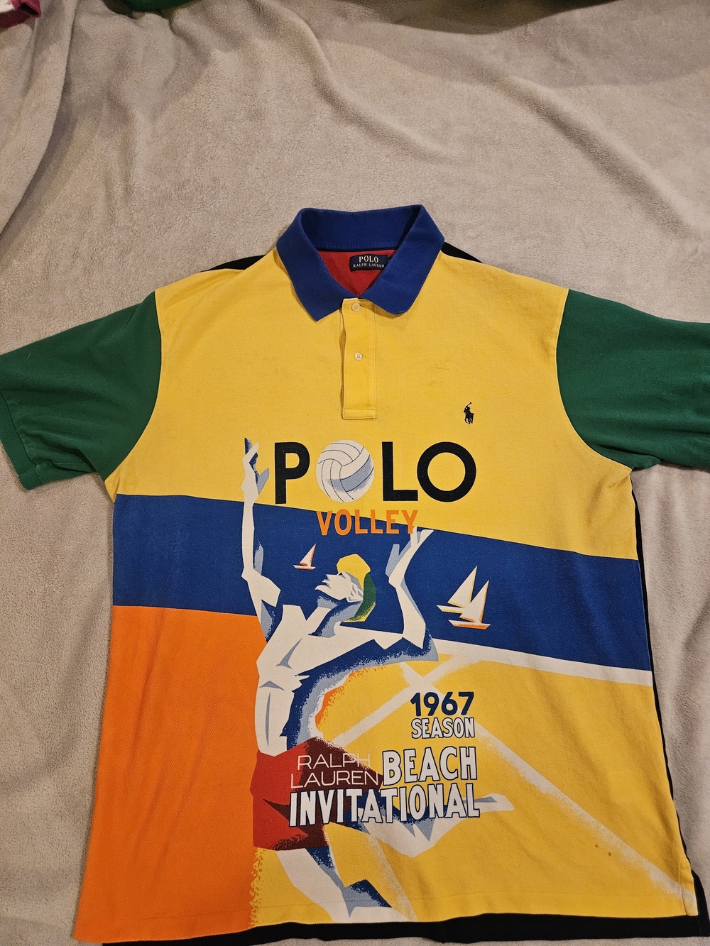 Polo Ralph Lauren Men’s Volley Beach Graphic Polo – Yellow/Multi – Size 2XLT